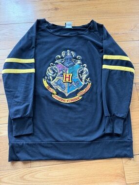 Black Hogwarts Crest Pullover Sweatshirt with Yellow Stripe Accents